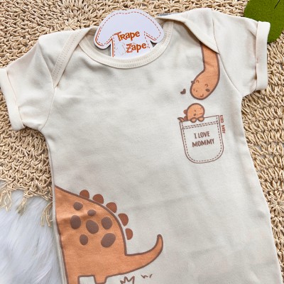Macacão Curto Dino "I Love Mommy" - Creme